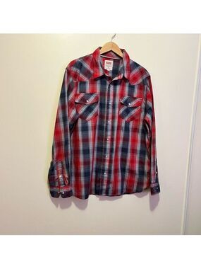 Levi's Red and Blue Plaid Men's Shirt Western Pearl Snap Long Sleeve Cowboy XL
